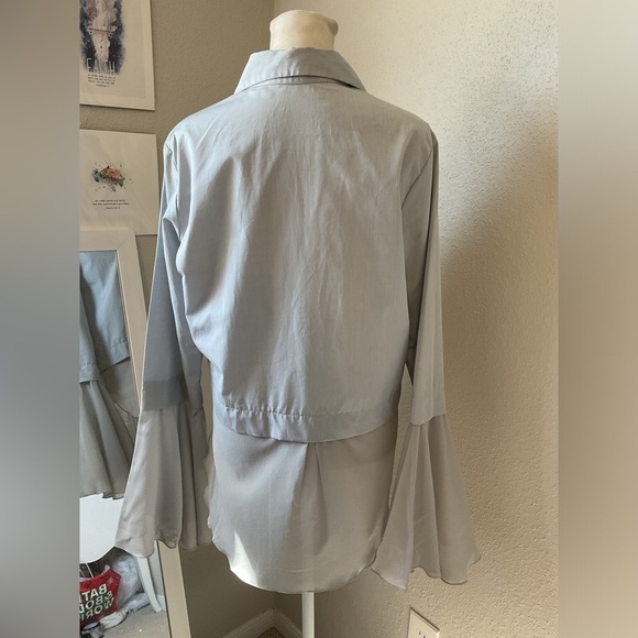 Silvia Tcherassi Grey Blue Silk Blend Button Down Bell Sleeve Top Size 0 - Picture 7 of 11